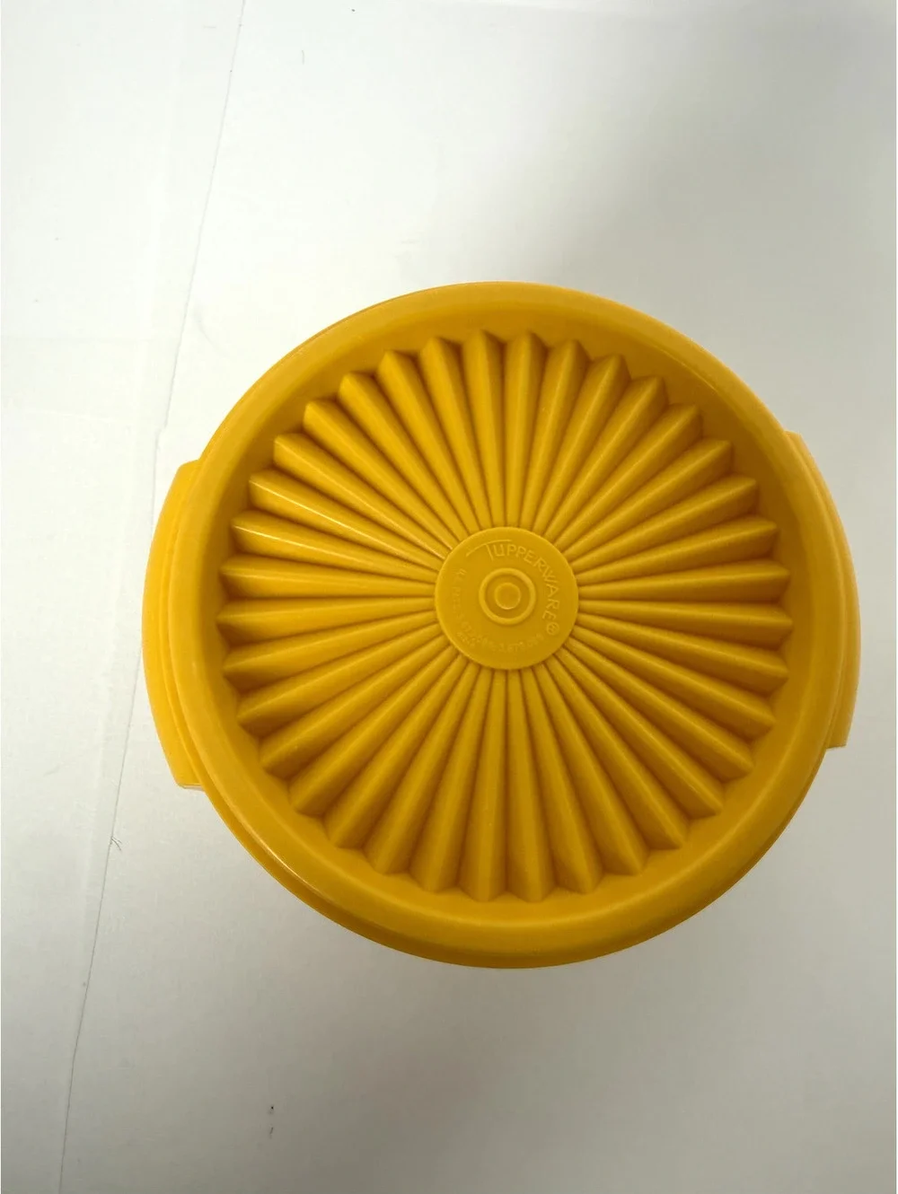Vintage Tupperware Yellow Container with Unique Sunburst Lid
